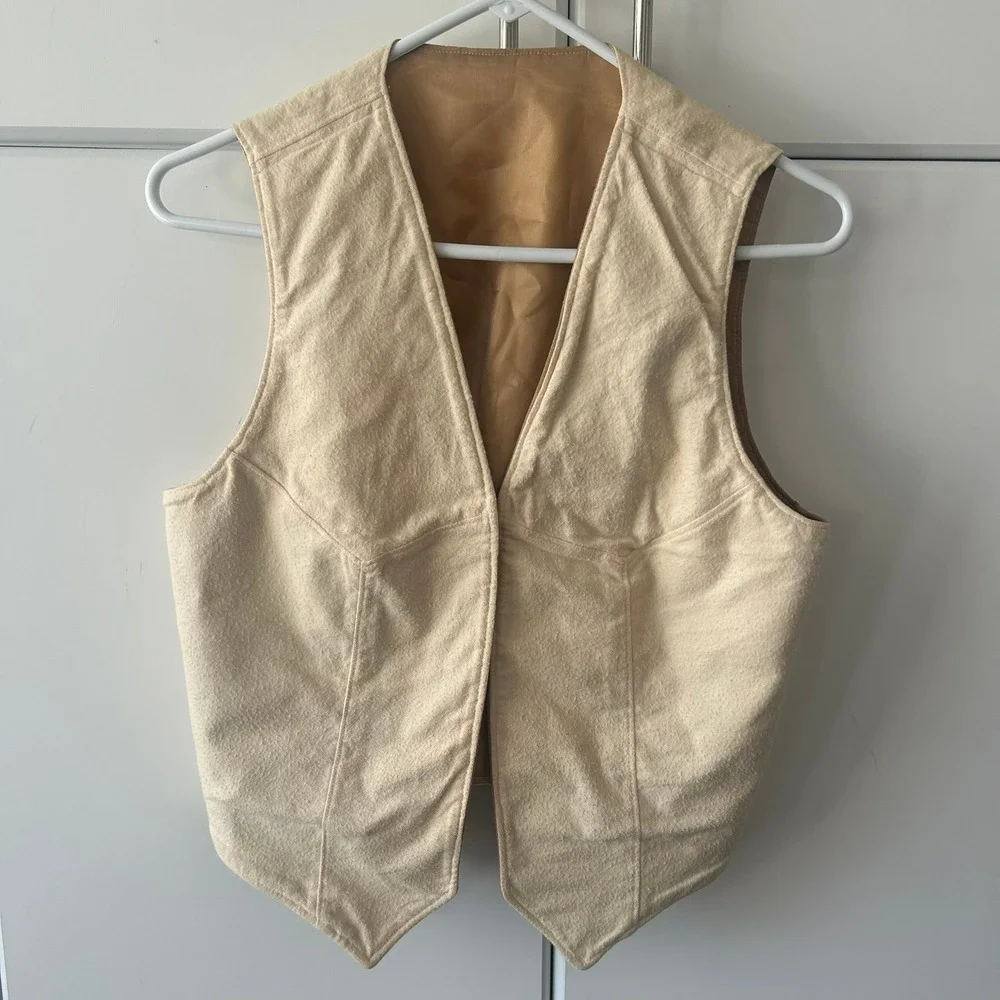 Vintage Reversible Cropped Vest Cream Textured Wool Camel Faux Suede Waistcoat